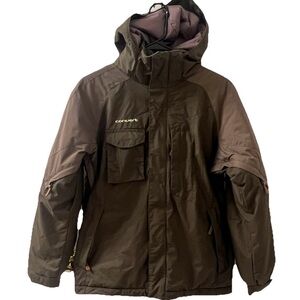 Columbia Convert Youth Hooded Waterproof Ski Jacket Olive Green Sz 14-16 Pockets